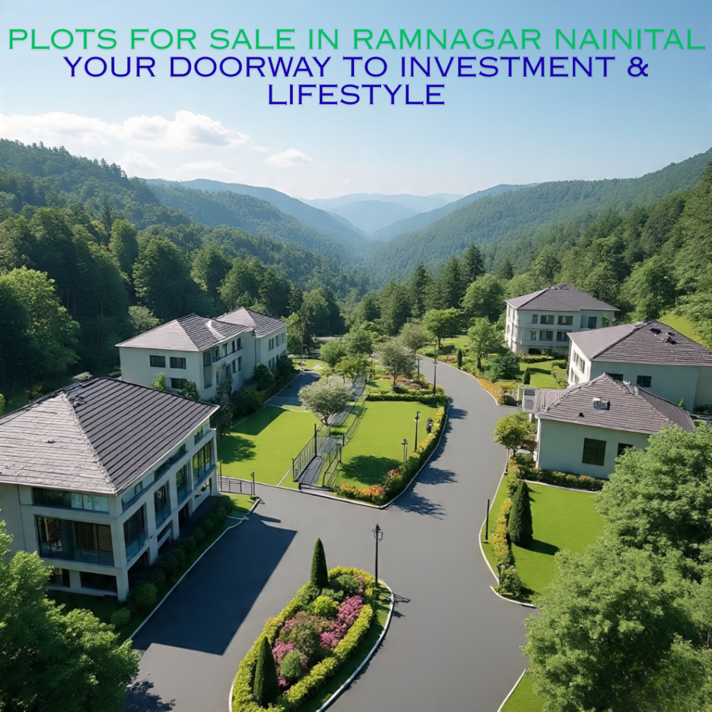 "Luxury residential plots sale in Ramnagar Nainital with newest gated villas, wide streets, landscaping gardens and mountain scenery."