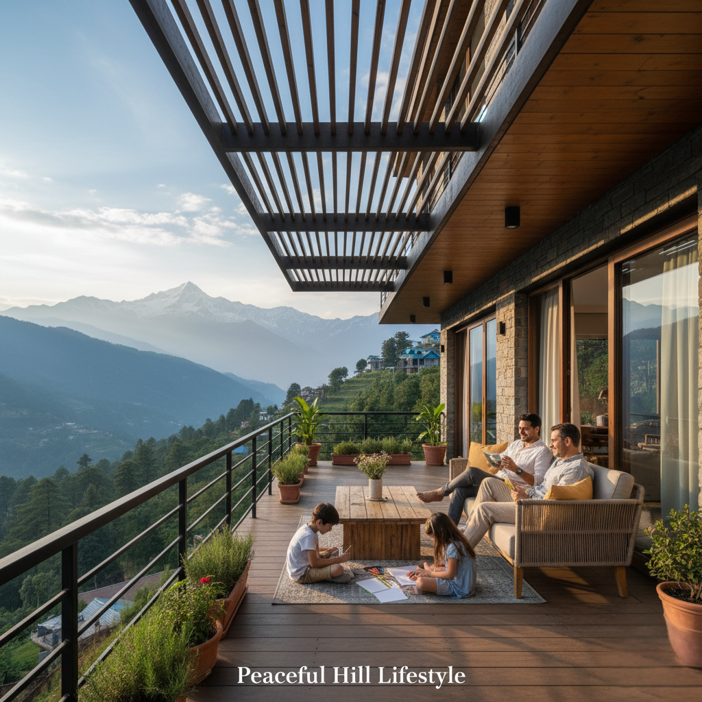“Family enjoying lifestyle in Nainital villa with mountain view”