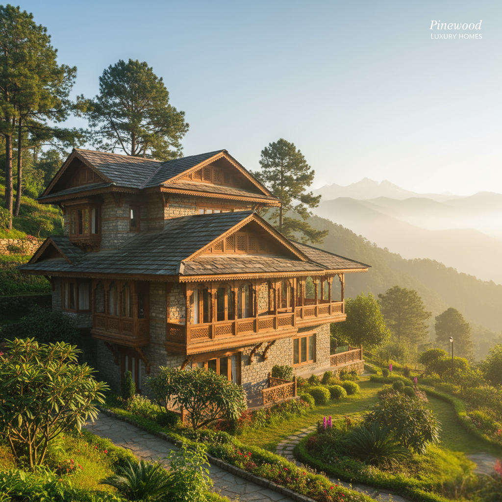 Luxury Hill Home with Traditional Kumaoni Architecture, calm location, morning sun light and all greenery peaceful mountain gateway