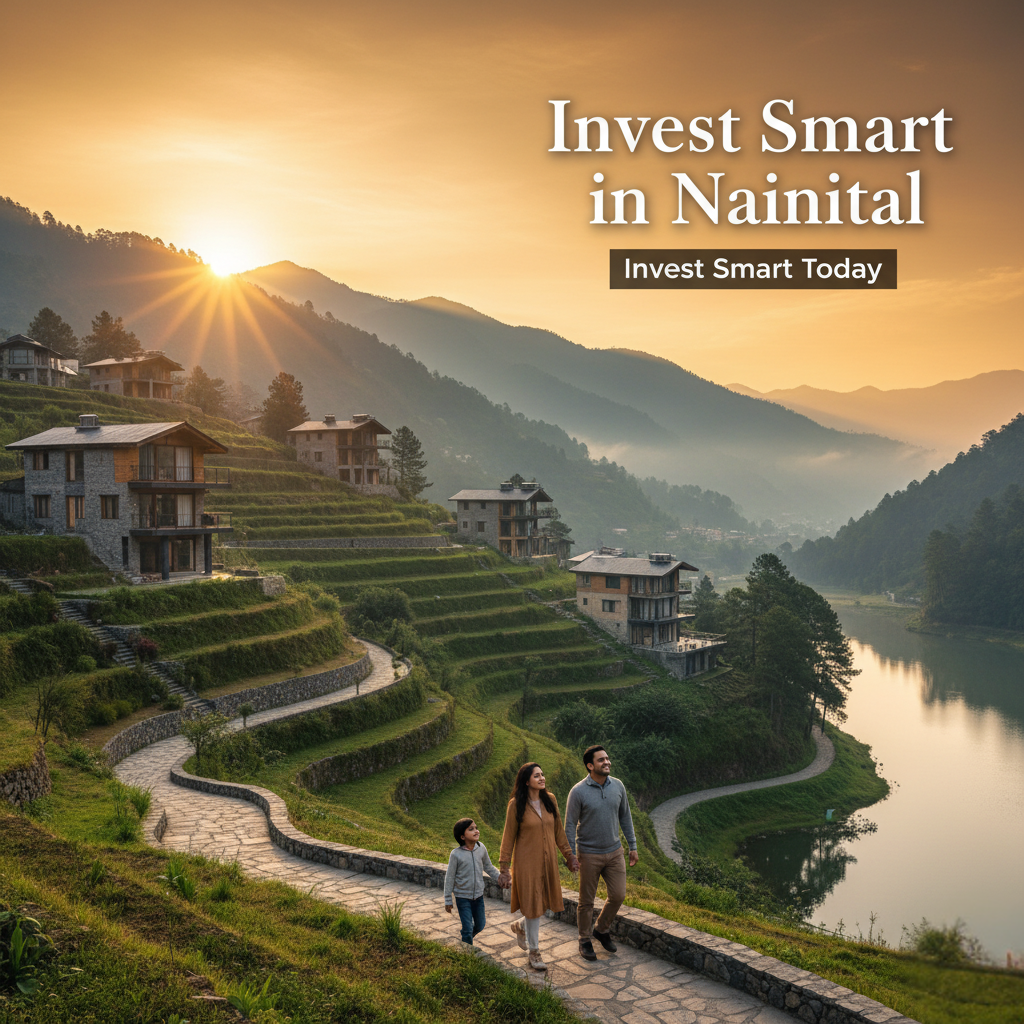 Beautiful Nainital hills luxury homes sunrise lighting happy family near lake inviting cozy peaceful