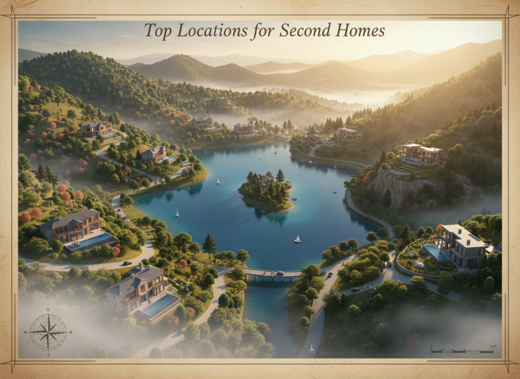 Panoramic view of Bhimtal, Mukteshwar and Ramgarh regions near Nainital showing ideal villa locations.