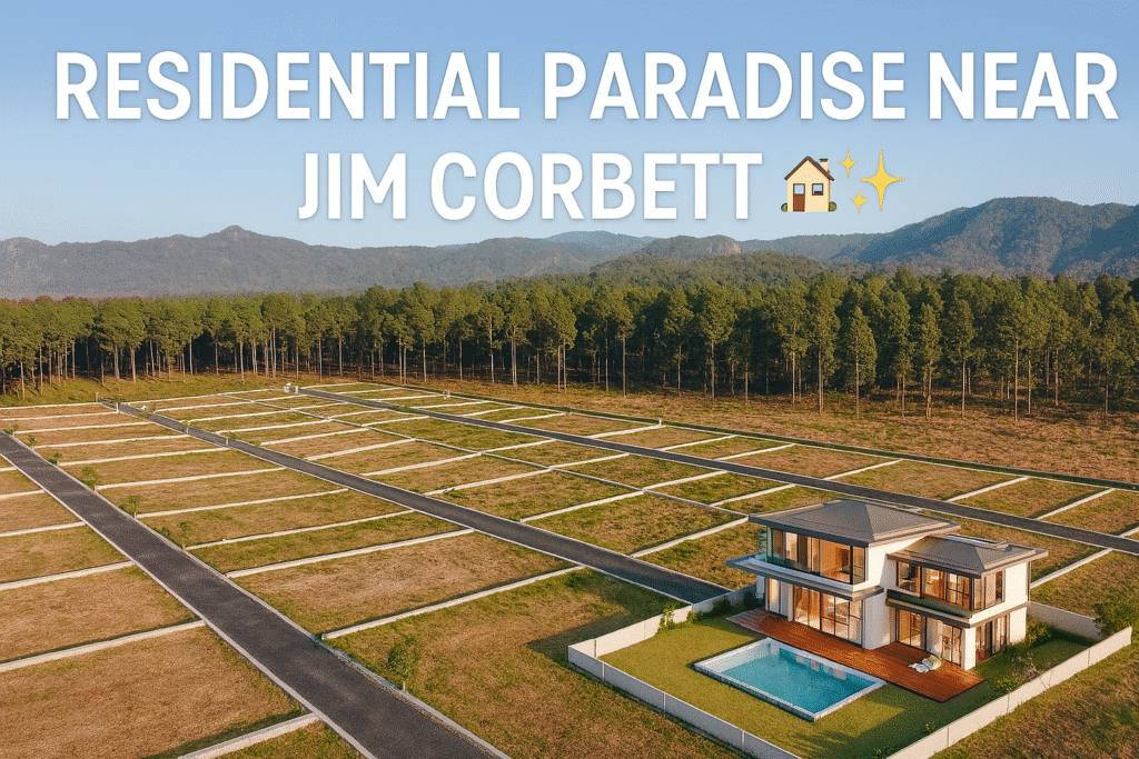Luxury residential plots near Jim Corbett surrounded by mountains and greenery.