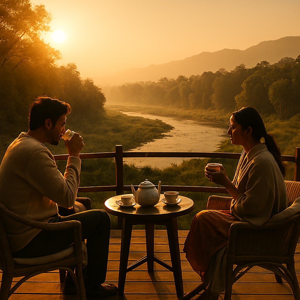 “Peaceful morning in nature near Jim Corbett National Park with forest view”