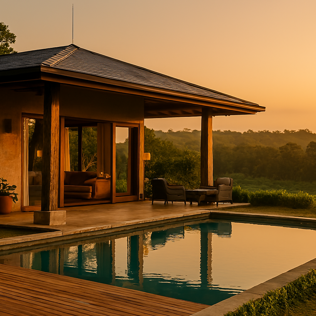 “Luxury eco-villa near Jim Corbett National Park surrounded by forest”