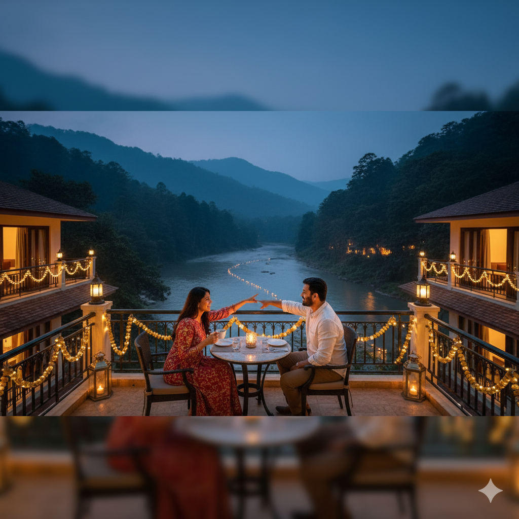 Guests enjoying Diwali stay at a riverside luxury resort in Jim Corbett.