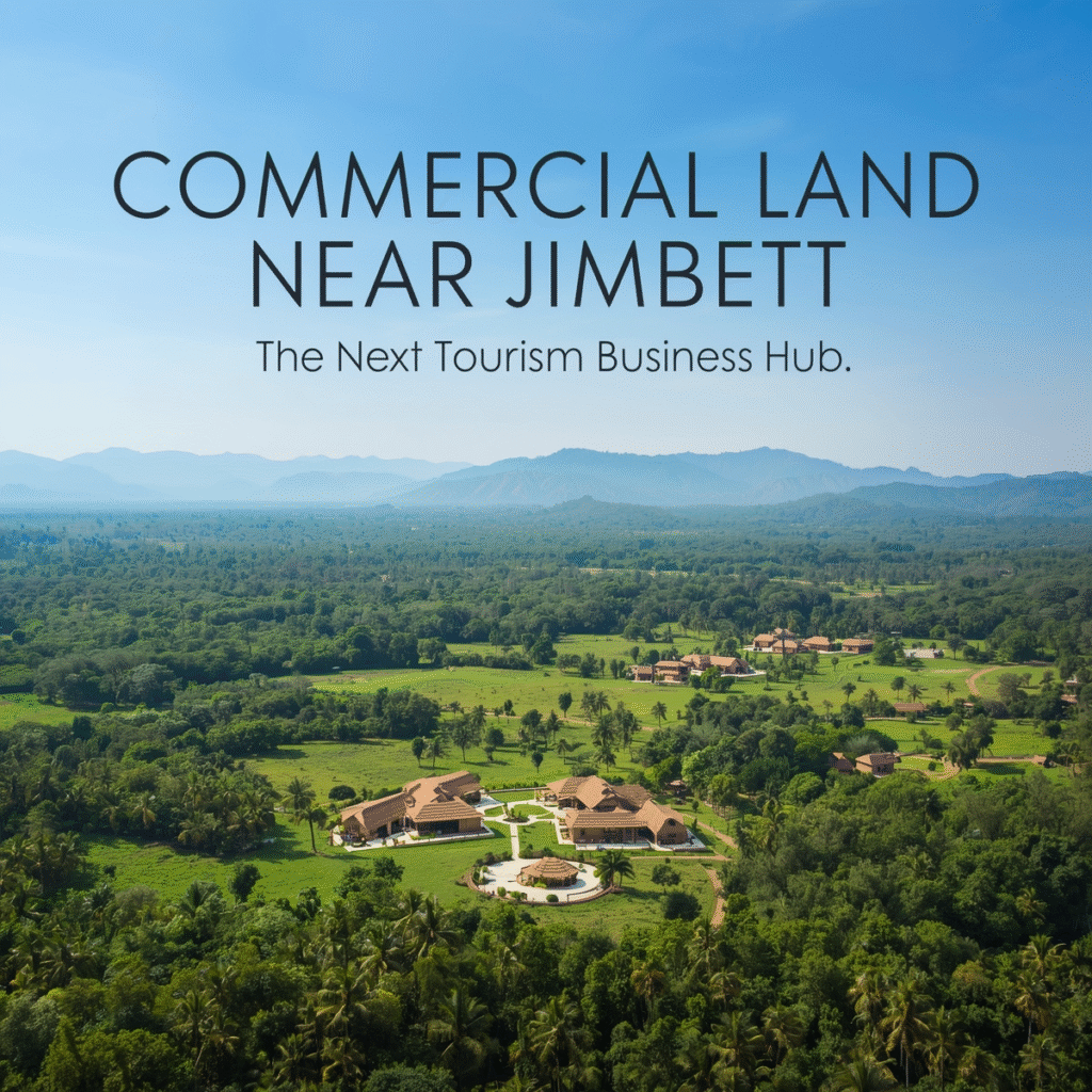 Scenic landscape of tourism-oriented commercial plots near Ramnagar, Uttarakhand, showing investment opportunities.