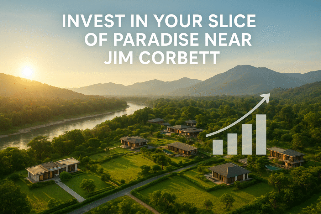 Scenic view of residential and commercial properties near Jim Corbett National Park representing high-return investment opportunities, tranquility, and premium lifestyle benefits.