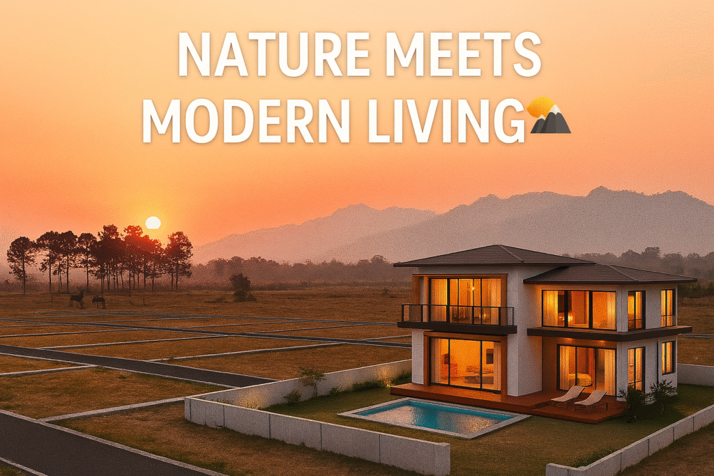 Hill-view plots in Corbett County at sunset with scenic surroundings.