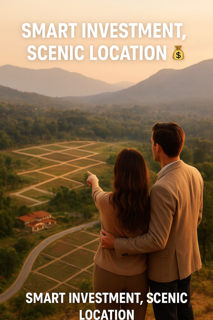 Investor couple overlooking hill-view plots in Corbett County Bail Parao.