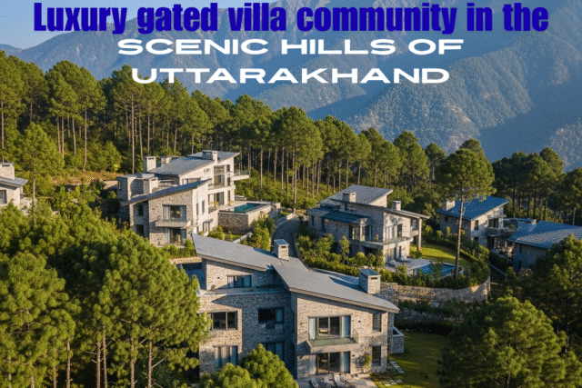 Modern gated villa project in the hills of Uttarakhand surrounded by mountains and greenery