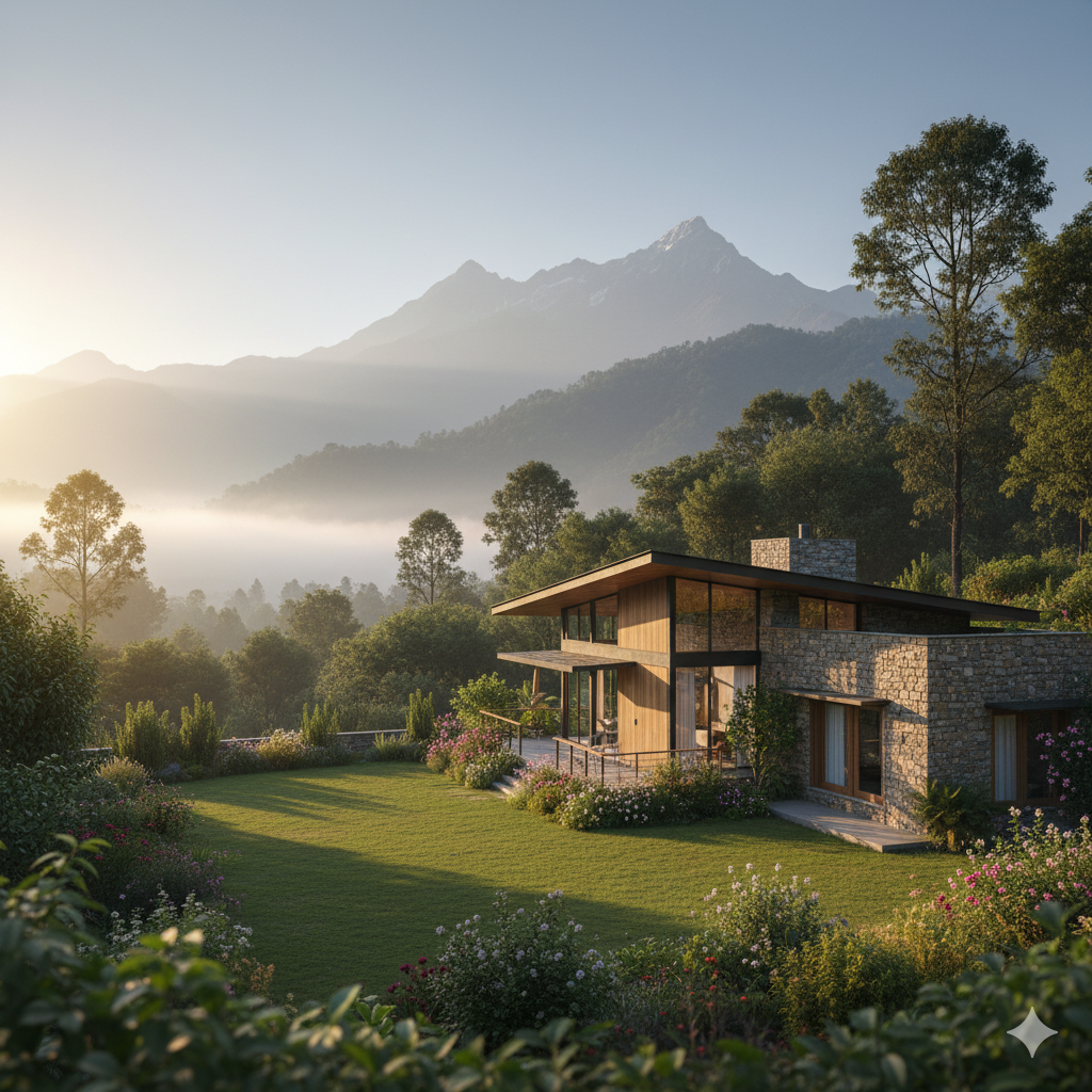 Farmhouse land for sale in Corbett Uttarakhand surrounded by forest and hills near Jim Corbett National Park.