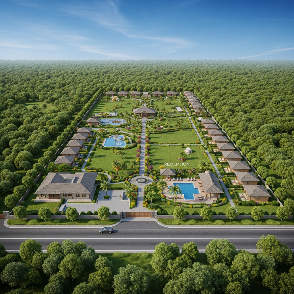 Resort plots for sale near Jim Corbett with green forest surroundings